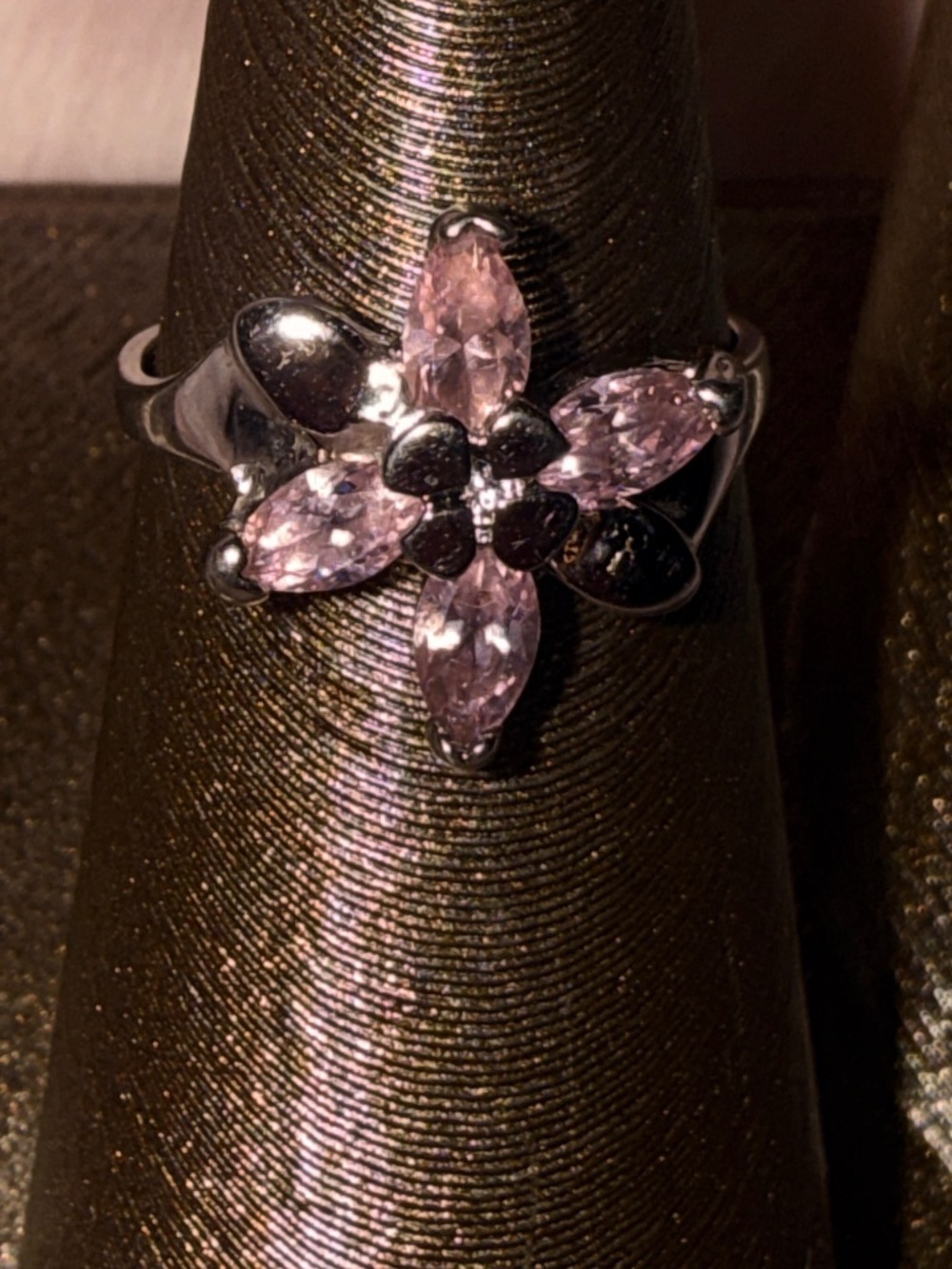 Vintage 925 Sterling Silver Pink Marquise Flower Ring - Size 6.5 - Picture 5 of 12